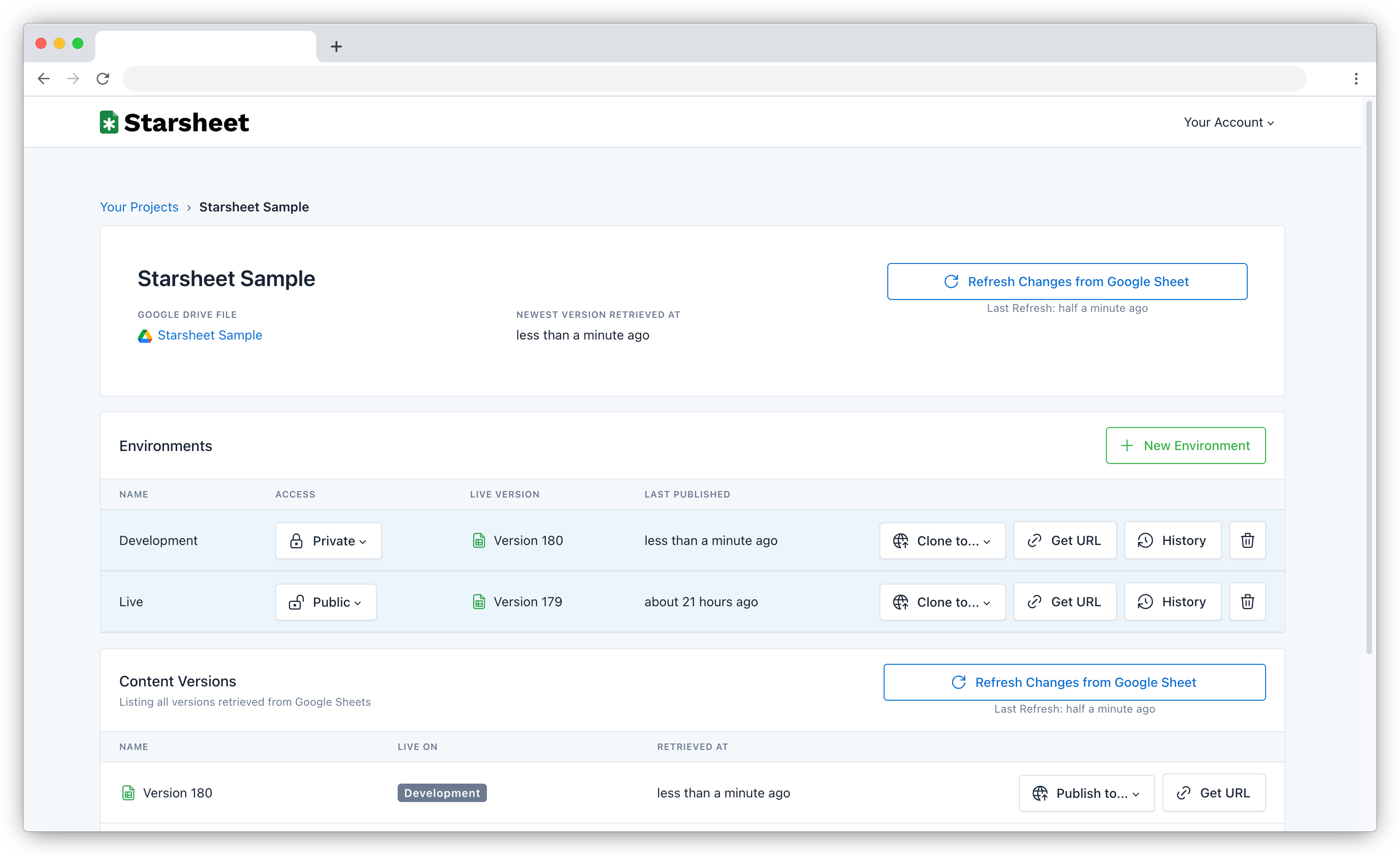 Starsheet dashboard screenshot